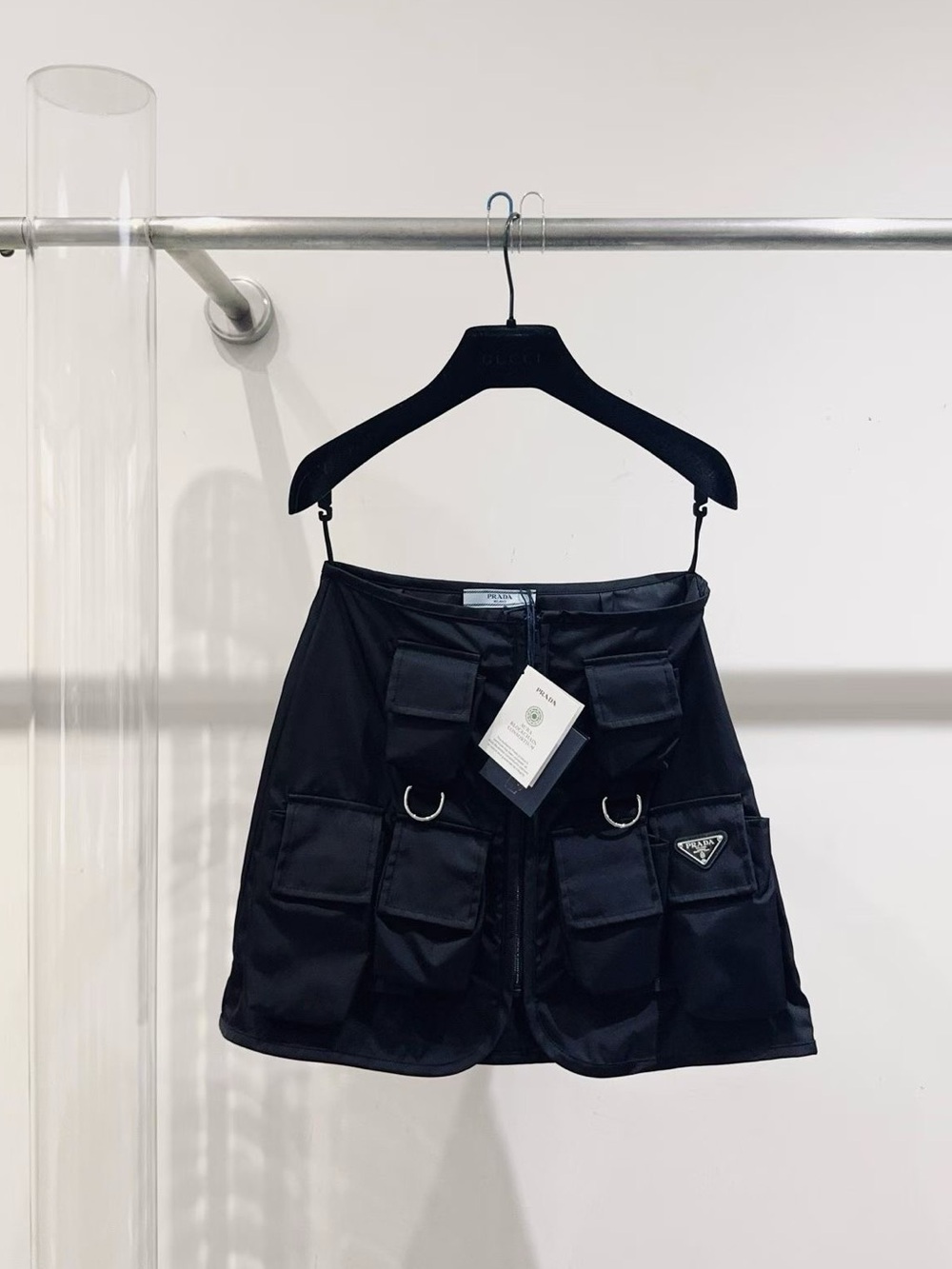 Prada Black Utility Cargo Shorts with Silver Hardware